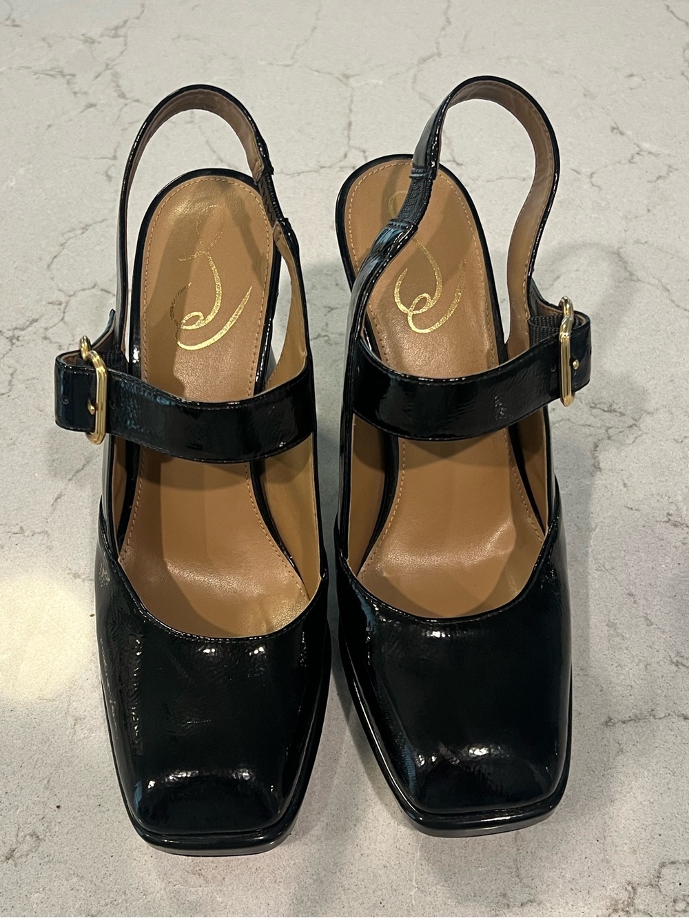 Sam Edelman Jildie Patent Slingback Block Heel Pumps - Picture 2 of 9